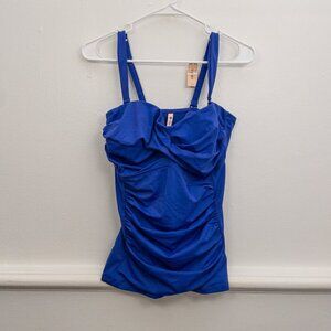Dobréva Blue Ruched Underwire Swim Top 38C Adjustable Straps Full Coverage